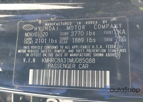 2021 Hyundai Venue Sel из США, поврежденный, VIN KMHRC8A31MU085088